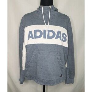 Adidas Post Game Fleece Pullover‎ Hoodie Blue White Women's LARGE